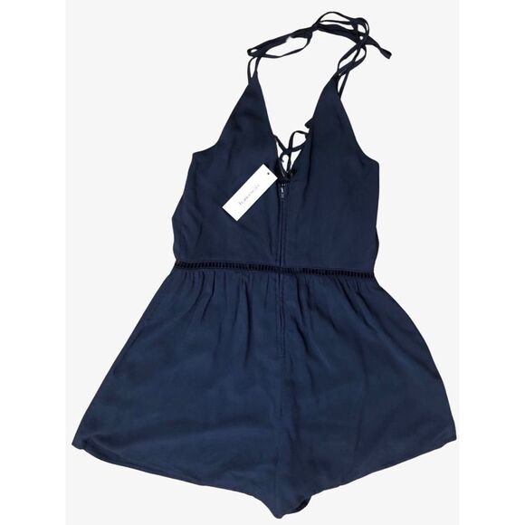 Blue Rain Romper XS Navy V Neck Short Boho Crisscross Short Zipper Sleeveless - Picture 2 of 9